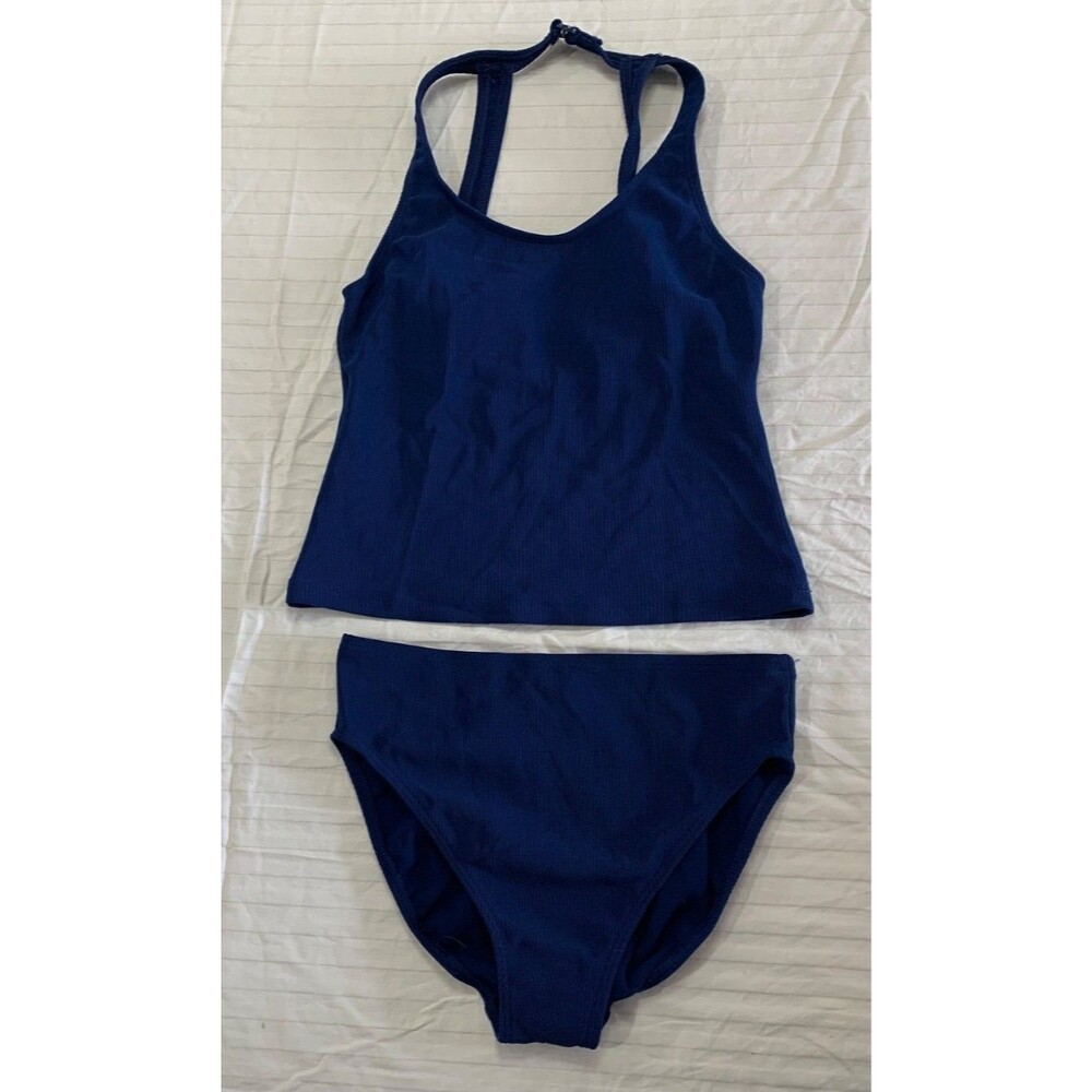 LANDS END WOMENS RIBBED 2 PIECE SWIMSUIT SIZE 10